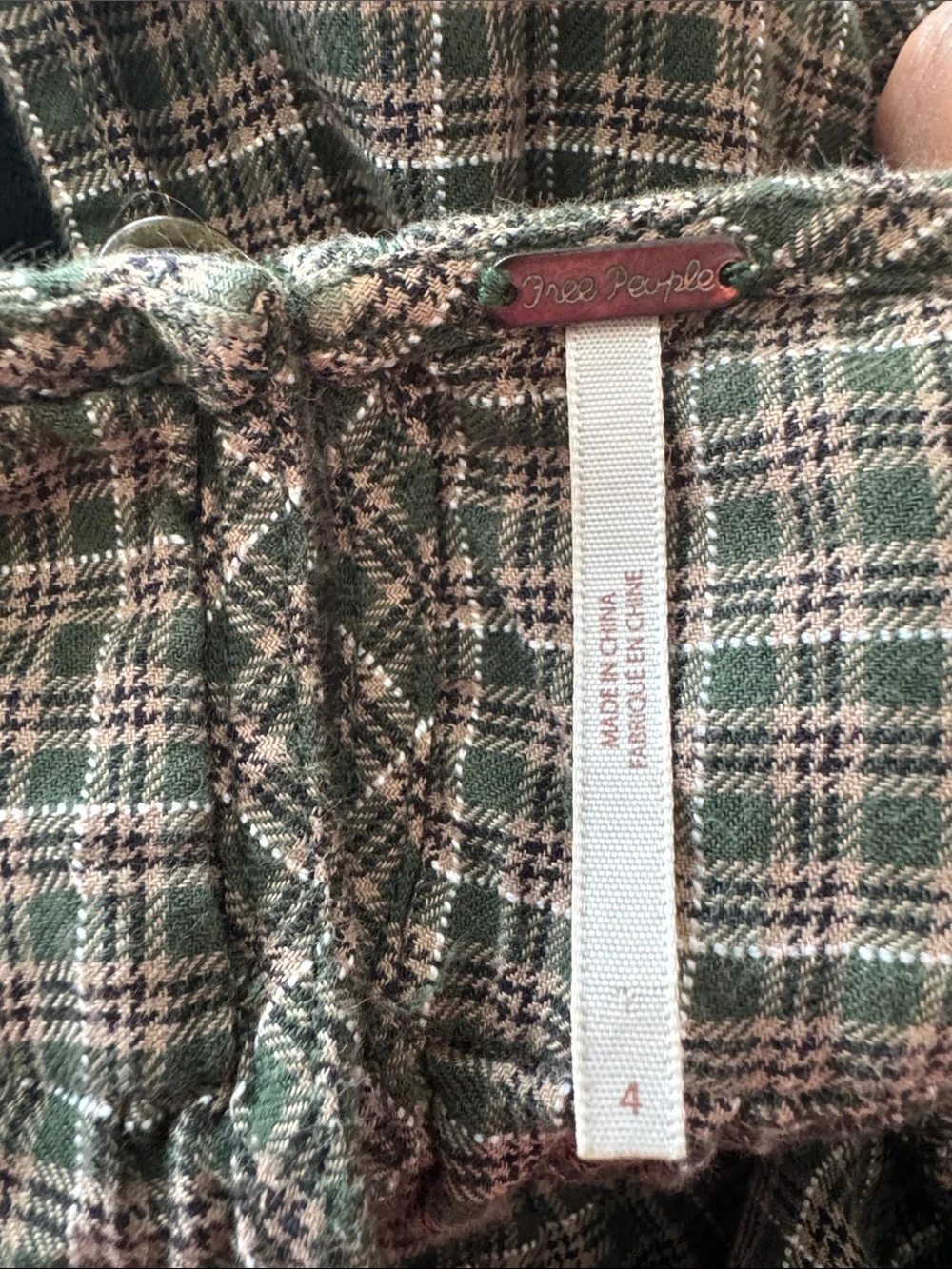 Free People Size 4 Green Plaid Mini Dress Deep V Ruffle Cottagecore Boho